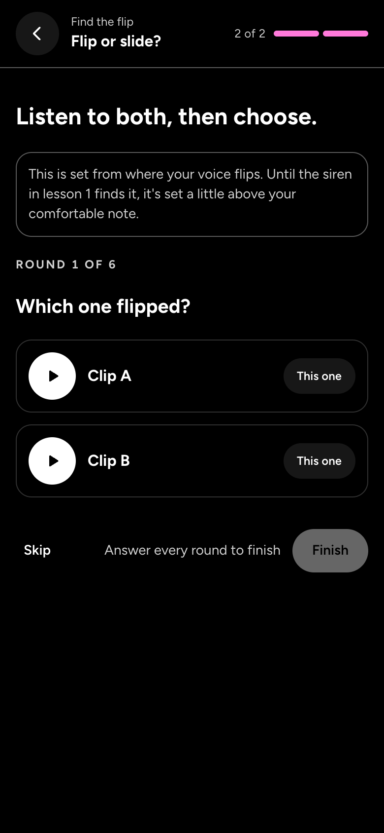Flip or slide, a listening round: two clips to play, and the question of which one flipped.