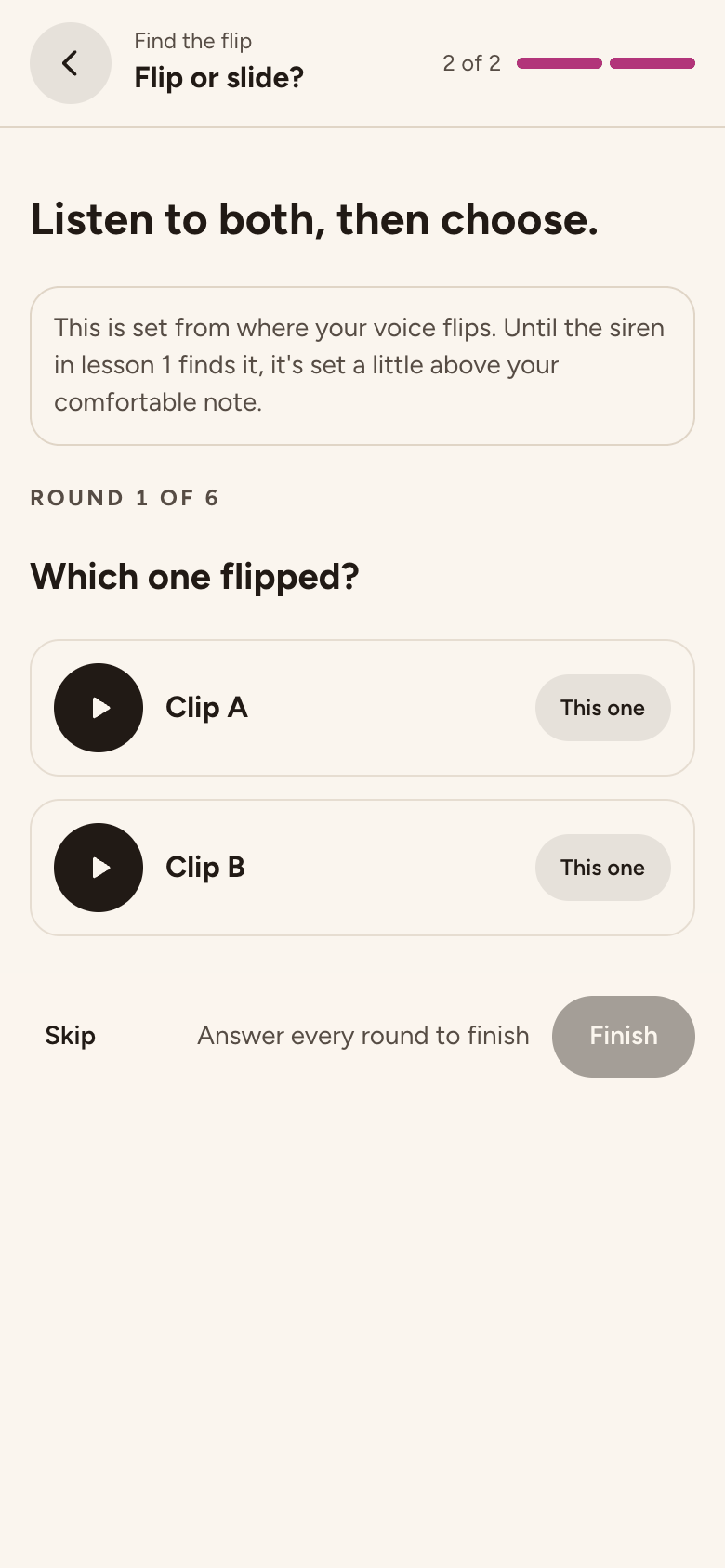 Flip or slide, a listening round: two clips to play, and the question of which one flipped.