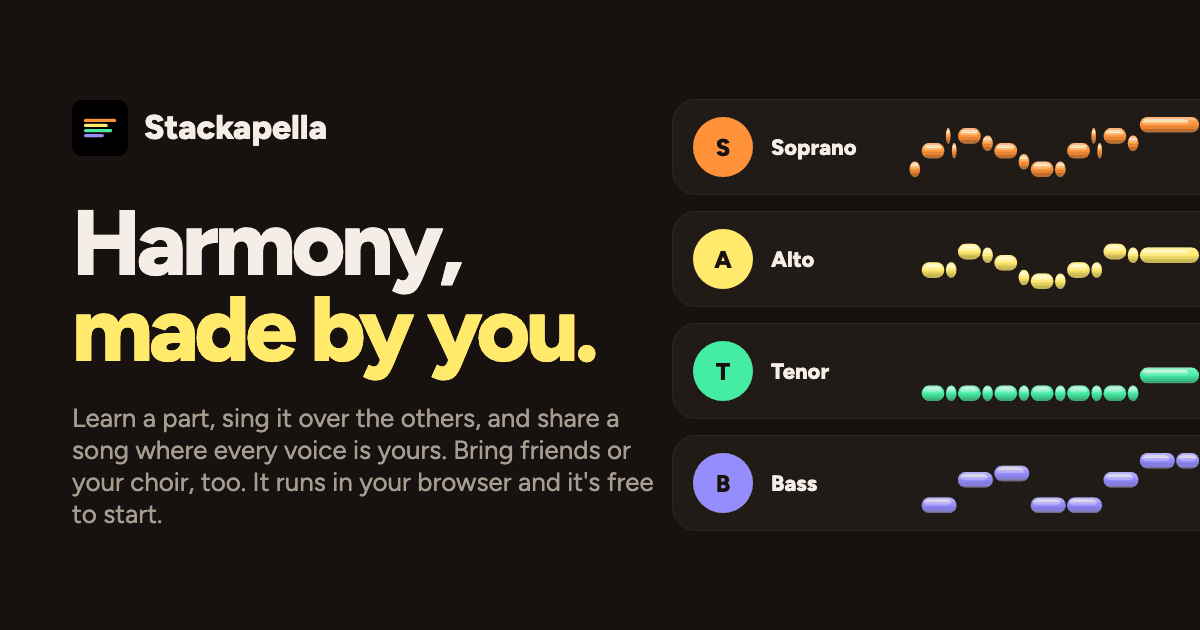 I built Stackapella: learn a harmony part and record every voice of a song yourself, in the browser